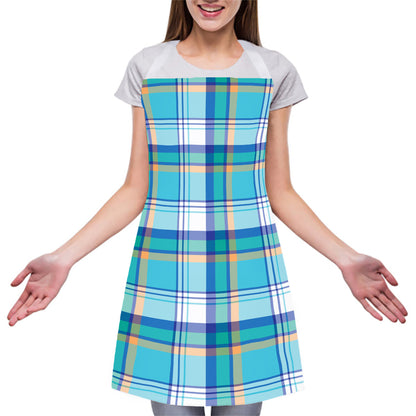 Blue Madras Pattern Print Adjustable Apron