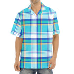 Blue Madras Pattern Print Aloha Shirt