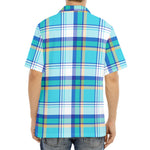Blue Madras Pattern Print Aloha Shirt