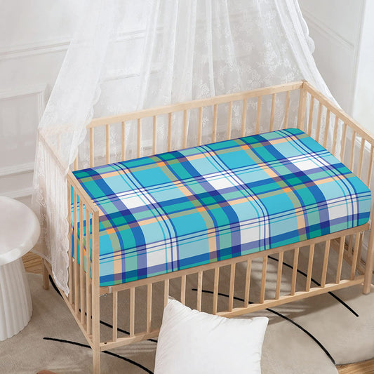 Blue Madras Pattern Print Baby Crib Sheet