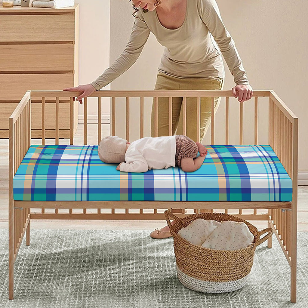 Blue Madras Pattern Print Baby Crib Sheet