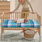 Blue Madras Pattern Print Baby Crib Sheet