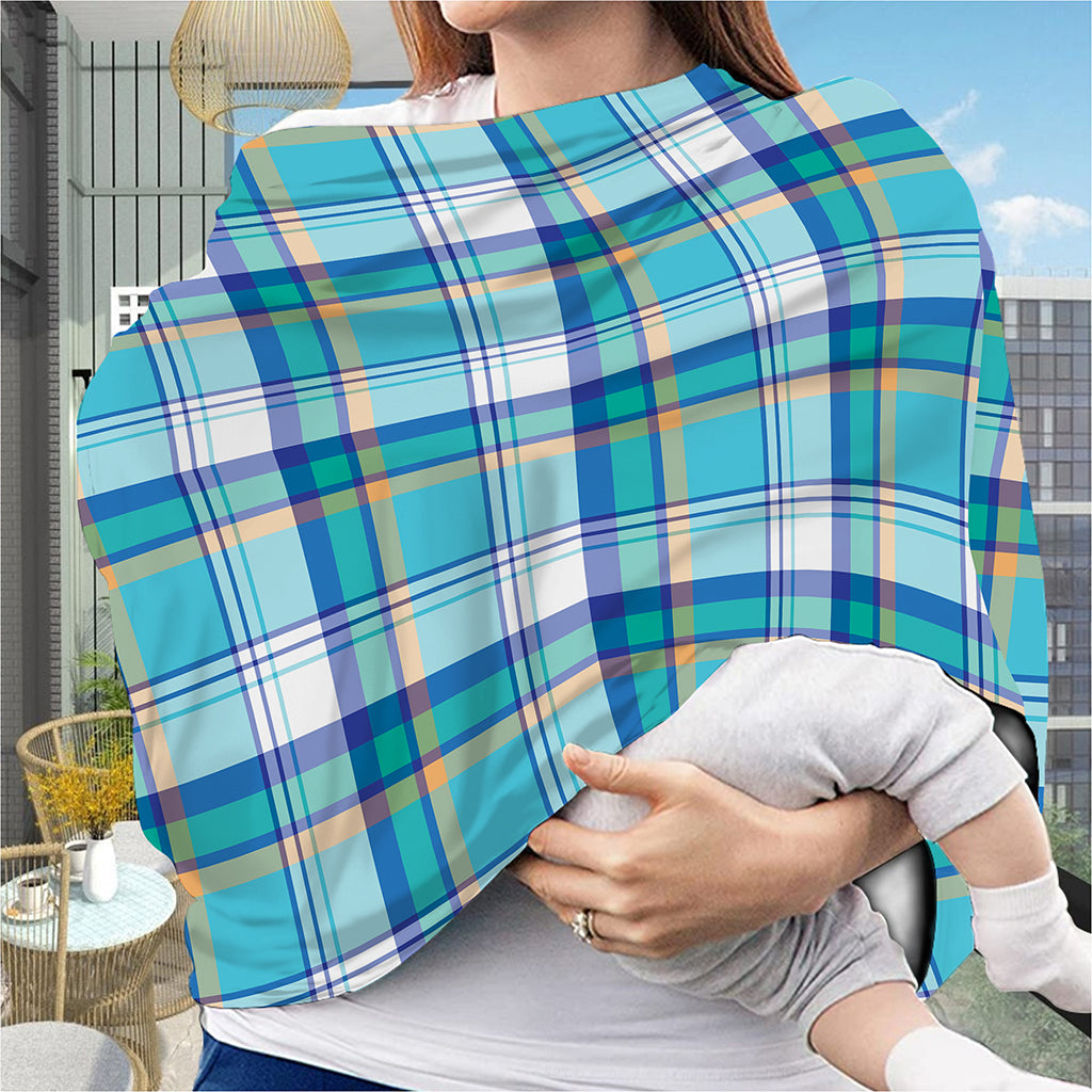 Blue Madras Pattern Print Baby Seat Cover