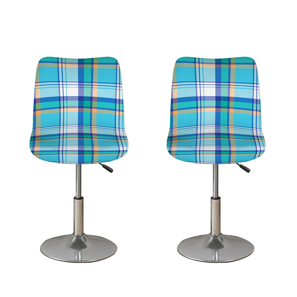 Blue Madras Pattern Print Bar Stool Covers