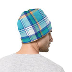 Blue Madras Pattern Print Beanie