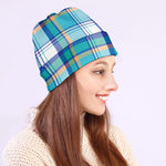 Blue Madras Pattern Print Beanie