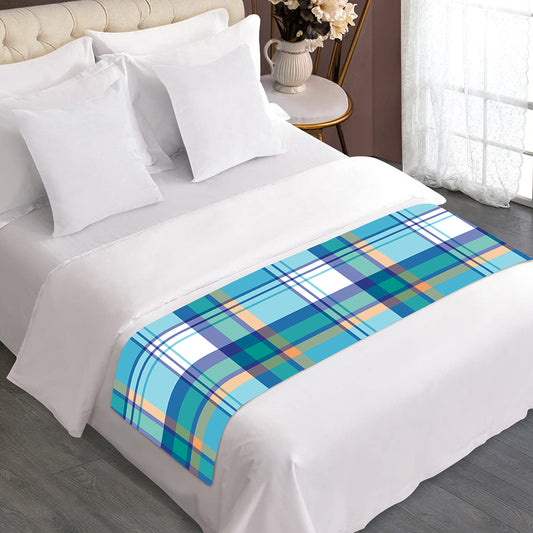 Blue Madras Pattern Print Bed Runner