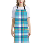 Blue Madras Pattern Print Bib Apron With Pocket