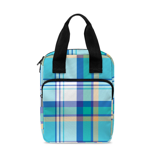 Blue Madras Pattern Print Bible Tote Bag