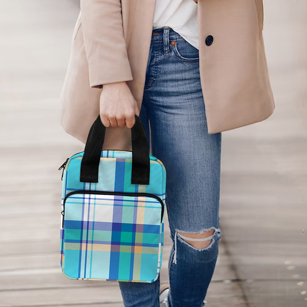 Blue Madras Pattern Print Bible Tote Bag