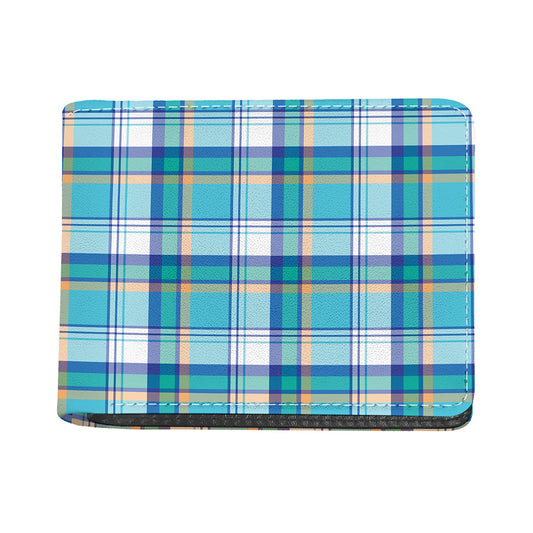 Blue Madras Pattern Print Bifold Wallet