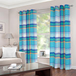 Blue Madras Pattern Print Blackout Grommet Curtains