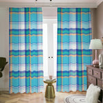 Blue Madras Pattern Print Blackout Pencil Pleat Curtains