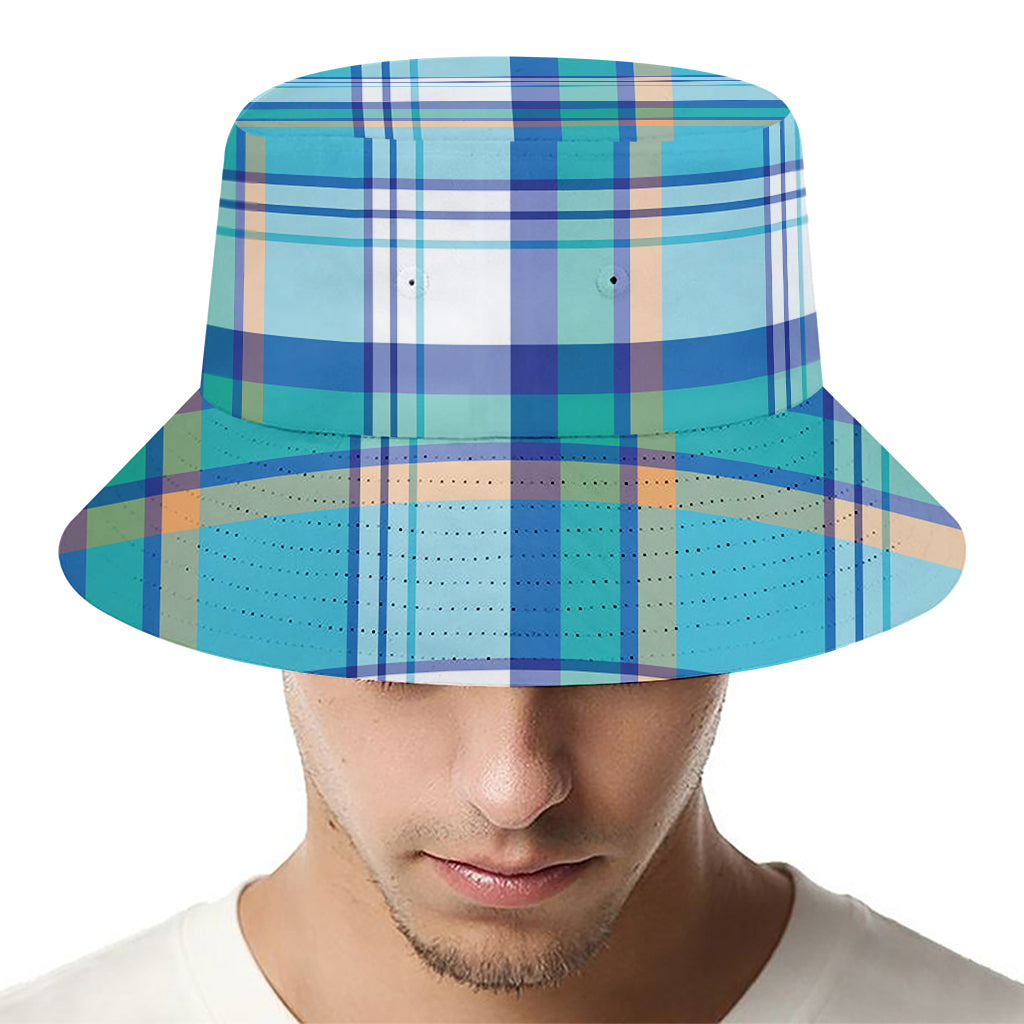 Blue Madras Pattern Print Bucket Hat