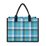 Blue Madras Pattern Print Canvas Tote Bag