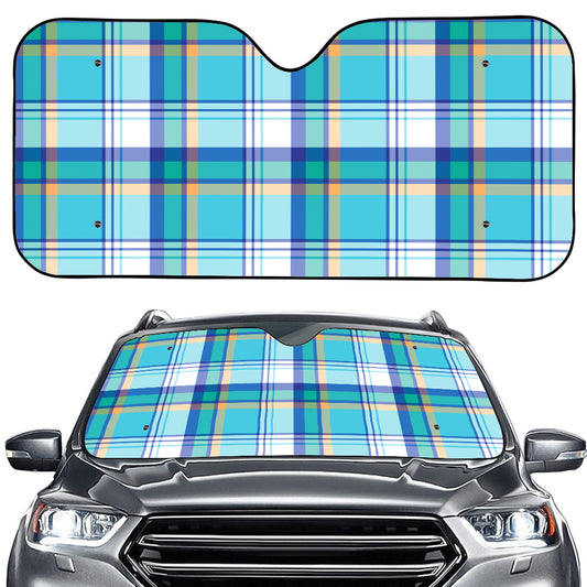 Blue Madras Pattern Print Car Windshield Sun Shade