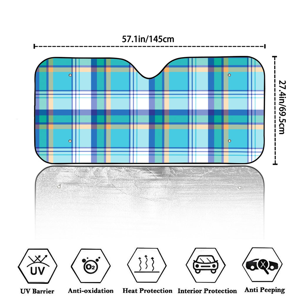 Blue Madras Pattern Print Car Windshield Sun Shade
