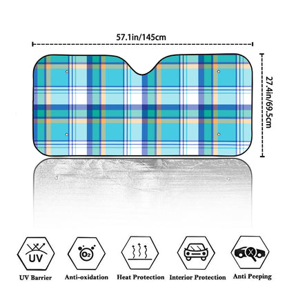 Blue Madras Pattern Print Car Windshield Sun Shade