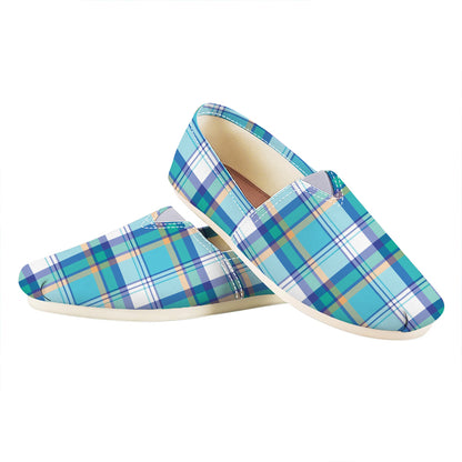 Blue Madras Pattern Print Casual Shoes