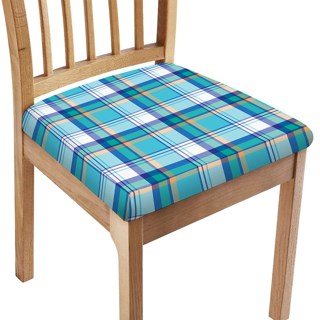 Blue Madras Pattern Print Chair Cushion Cover