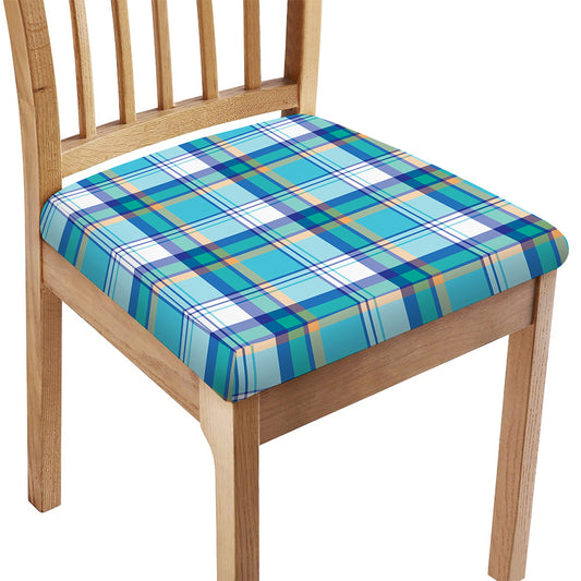 Blue Madras Pattern Print Chair Cushion Cover