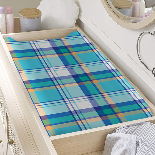 Blue Madras Pattern Print Changing Pad Cover