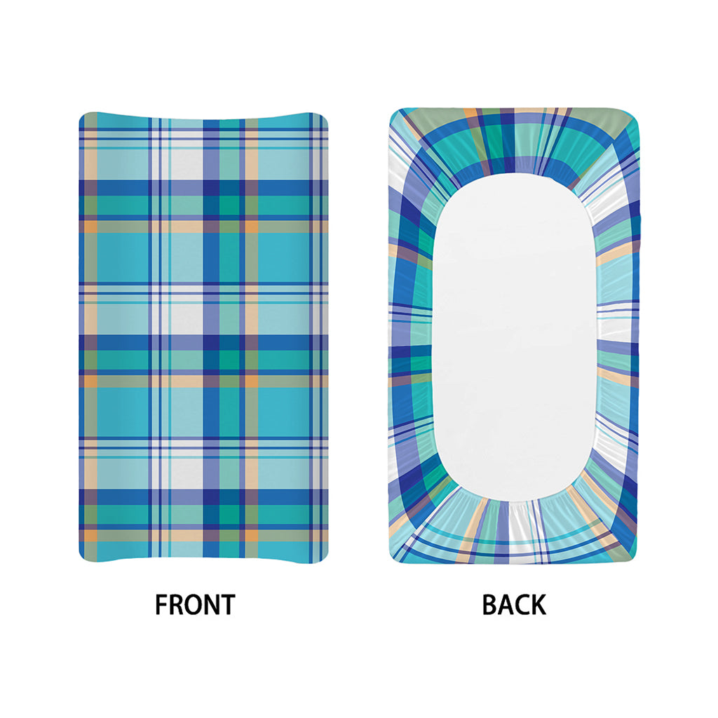 Blue Madras Pattern Print Changing Pad Cover
