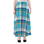 Blue Madras Pattern Print Chiffon Maxi Skirt