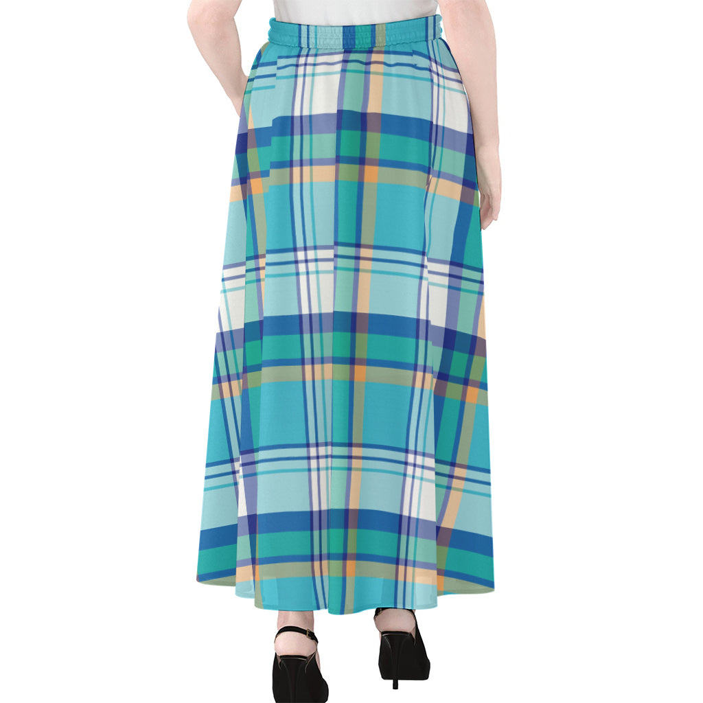 Blue Madras Pattern Print Chiffon Maxi Skirt