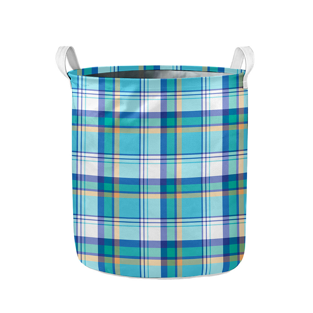 Blue Madras Pattern Print Collapsible Laundry Basket