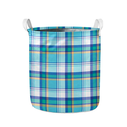 Blue Madras Pattern Print Collapsible Laundry Basket