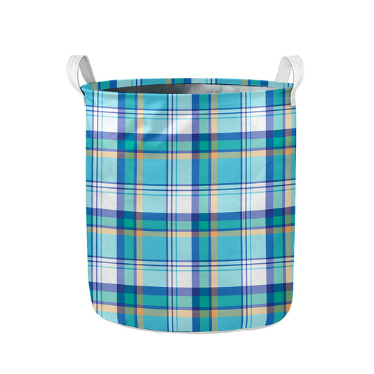 Blue Madras Pattern Print Collapsible Laundry Basket