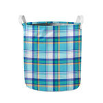 Blue Madras Pattern Print Collapsible Laundry Basket