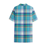 Blue Madras Pattern Print Cotton Hawaiian Shirt