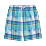 Blue Madras Pattern Print Cotton Shorts