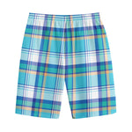 Blue Madras Pattern Print Cotton Shorts