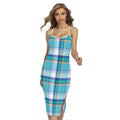 Blue Madras Pattern Print Cross Back Cami Dress