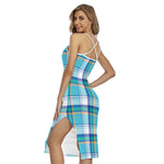 Blue Madras Pattern Print Cross Back Cami Dress