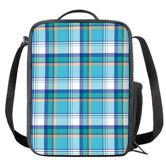 Blue Madras Pattern Print Crossbody Lunch Bag