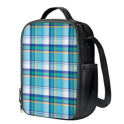 Blue Madras Pattern Print Crossbody Lunch Bag