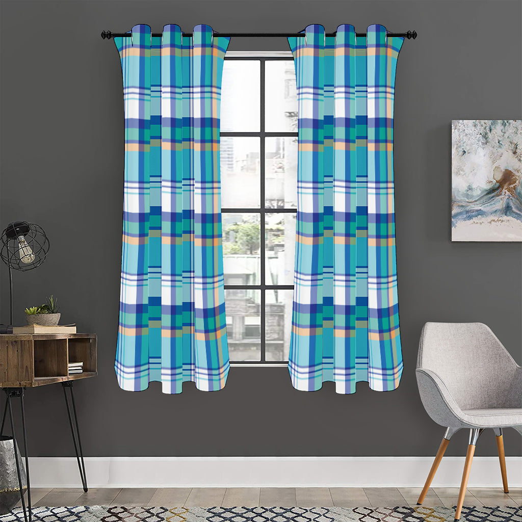Blue Madras Pattern Print Curtain