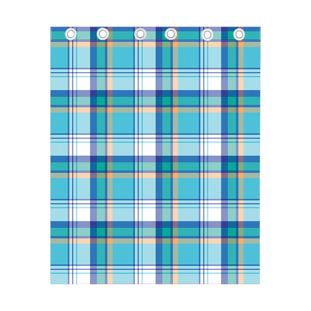 Blue Madras Pattern Print Curtain