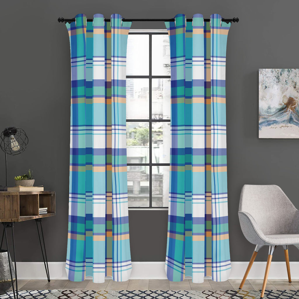 Blue Madras Pattern Print Curtain