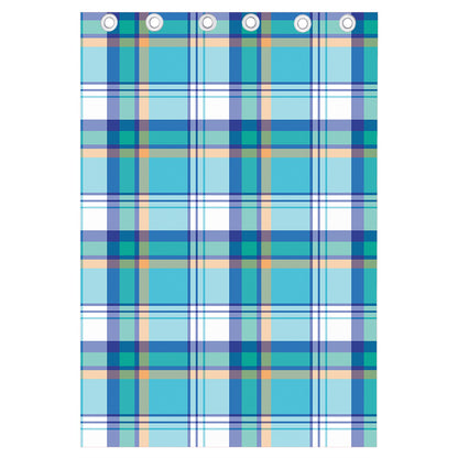 Blue Madras Pattern Print Curtain