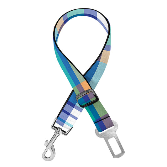 Blue Madras Pattern Print Dog Seat Belt