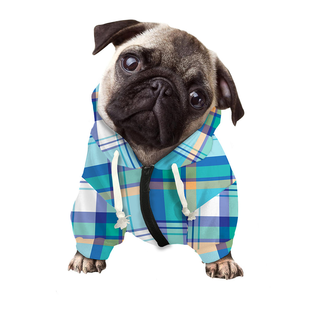 Blue Madras Pattern Print Dog Zip Up Hoodie