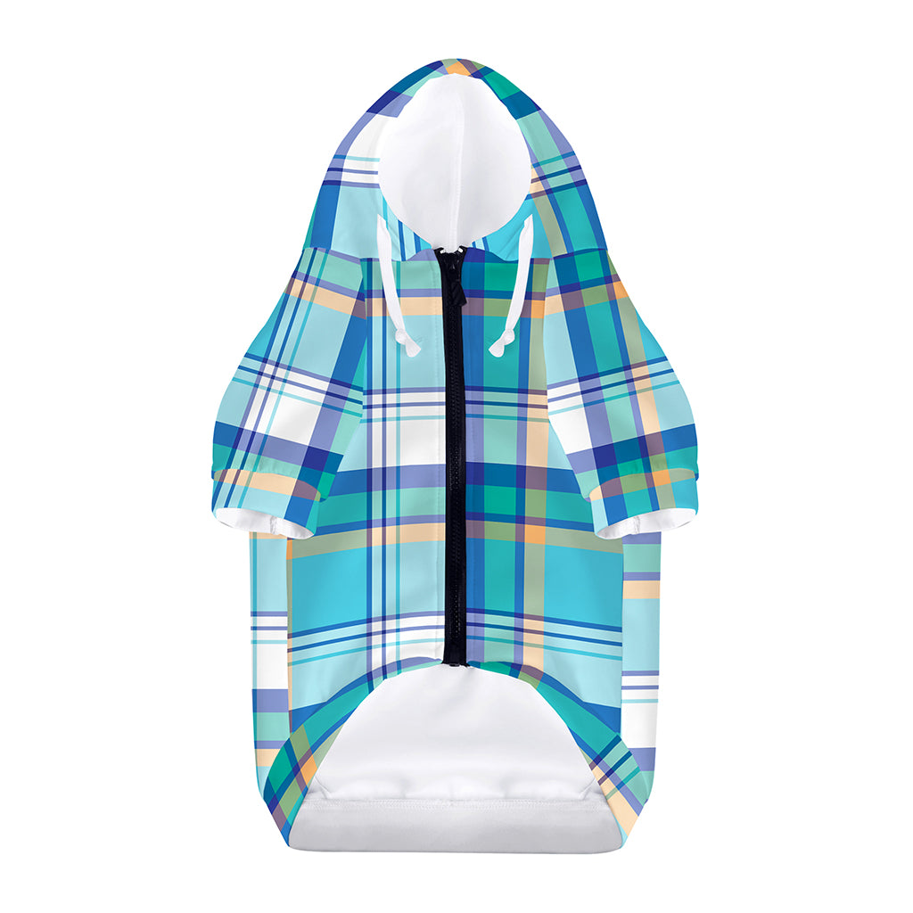 Blue Madras Pattern Print Dog Zip Up Hoodie