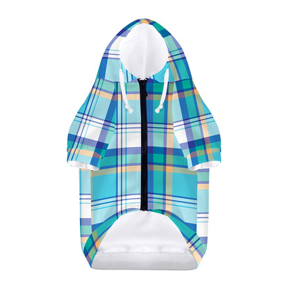 Blue Madras Pattern Print Dog Zip Up Hoodie