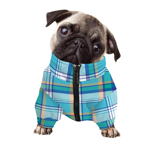 Blue Madras Pattern Print Dog Zip Up Jacket