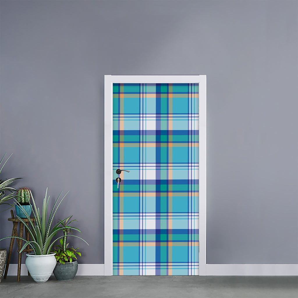 Blue Madras Pattern Print Door Sticker